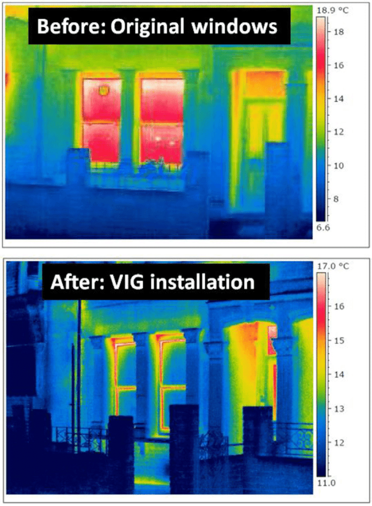 Thermal imaging showing the effectiveness of Vacuum Glazing