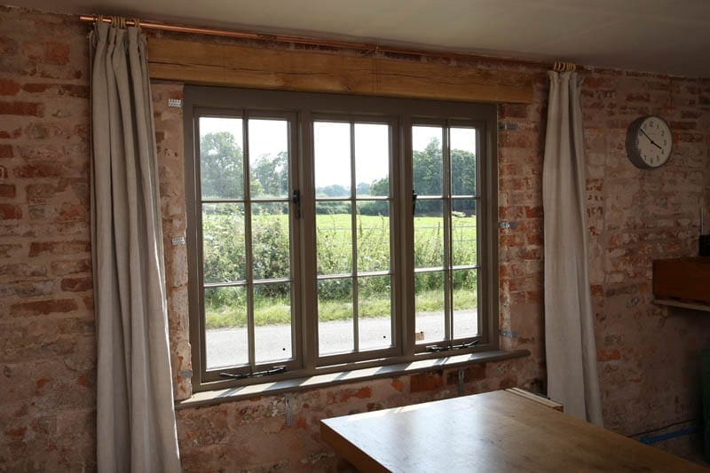 Heritage Casement windows in Warwickshire - interior shot of vacuum glazing in 3 casement windows