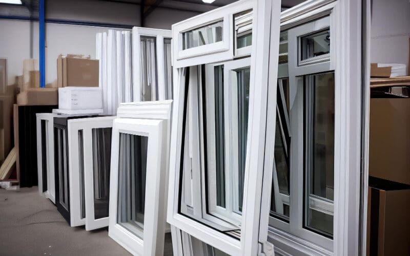 uPVC windows manufactured with vacuum glazing in a factory