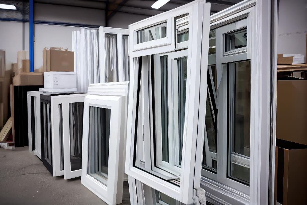 uPVC windows manufactured with vacuum glazing in a factory