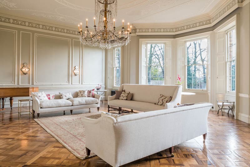 Sitting room at Templeton House in London with the large sash windows made by Gowercroft